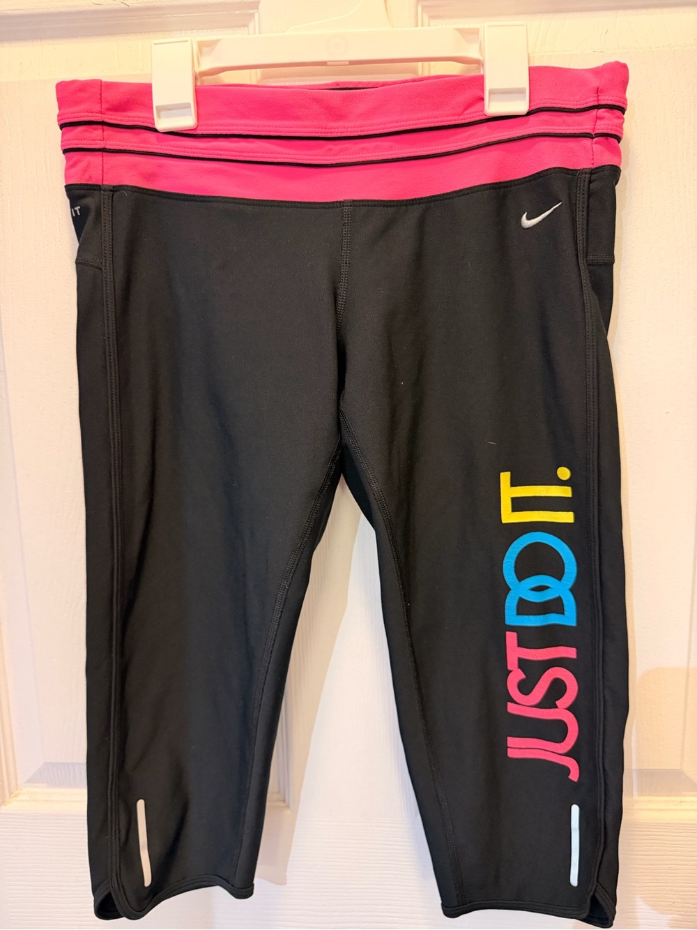 Nike Black Capri Leggings with Pink Waistband - JUST DO IT.